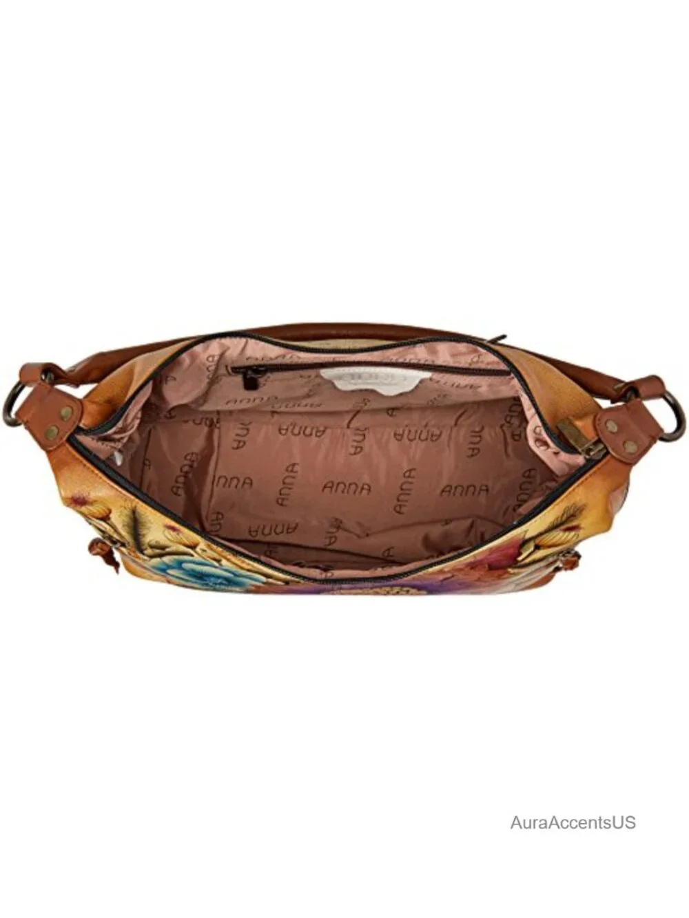 Genuine Leather Hand Painted Medium East-West Hobo Zip-Top Shoulder Bag